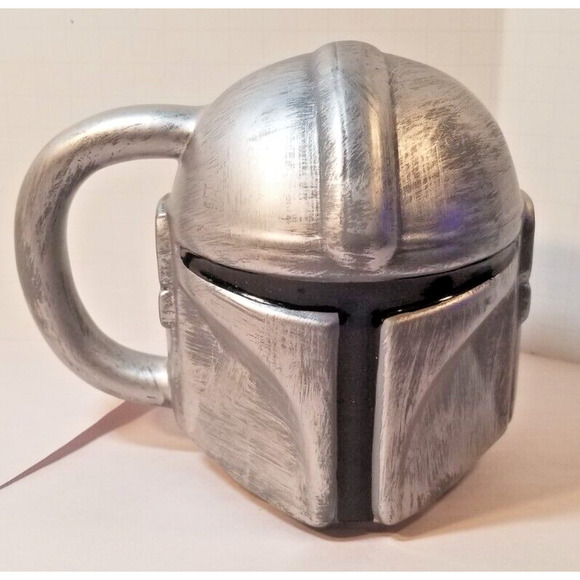 Star Wars Mandalorian Helmet Sculpted Ceramic Silver Coffee Mug Zak Designs Cup - Picture 1 of 5
